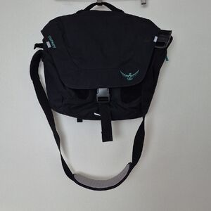 Osprey Black and Teal Messenger Bag Multiple Pockets Zipper Buckles